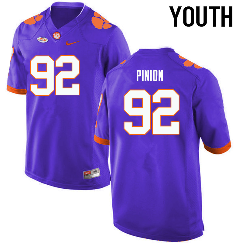 Youth Clemson Tigers #92 Bradley Pinion College Football Jerseys-Purple